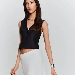 Reformation Anita Linen Vest Black - Size 6
